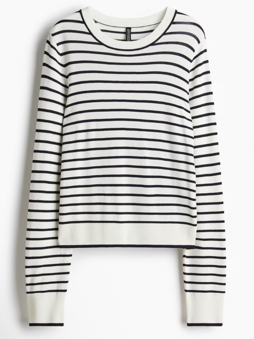H&M Women's Fine Knit Sweater Black and White/Cream Stripe Size Small Pre-Loved